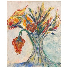 Peinture à l'huile expressionniste originale du 20ème siècle - Magnifique bouquet dans un vase 