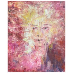 20th Century Original Signed French Expressionist Oil Painting Sunburst Portrait