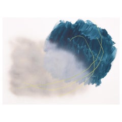 « Ice Fog », paysage abstrait contemporain, acrylique, crayon et gerbe de papier
