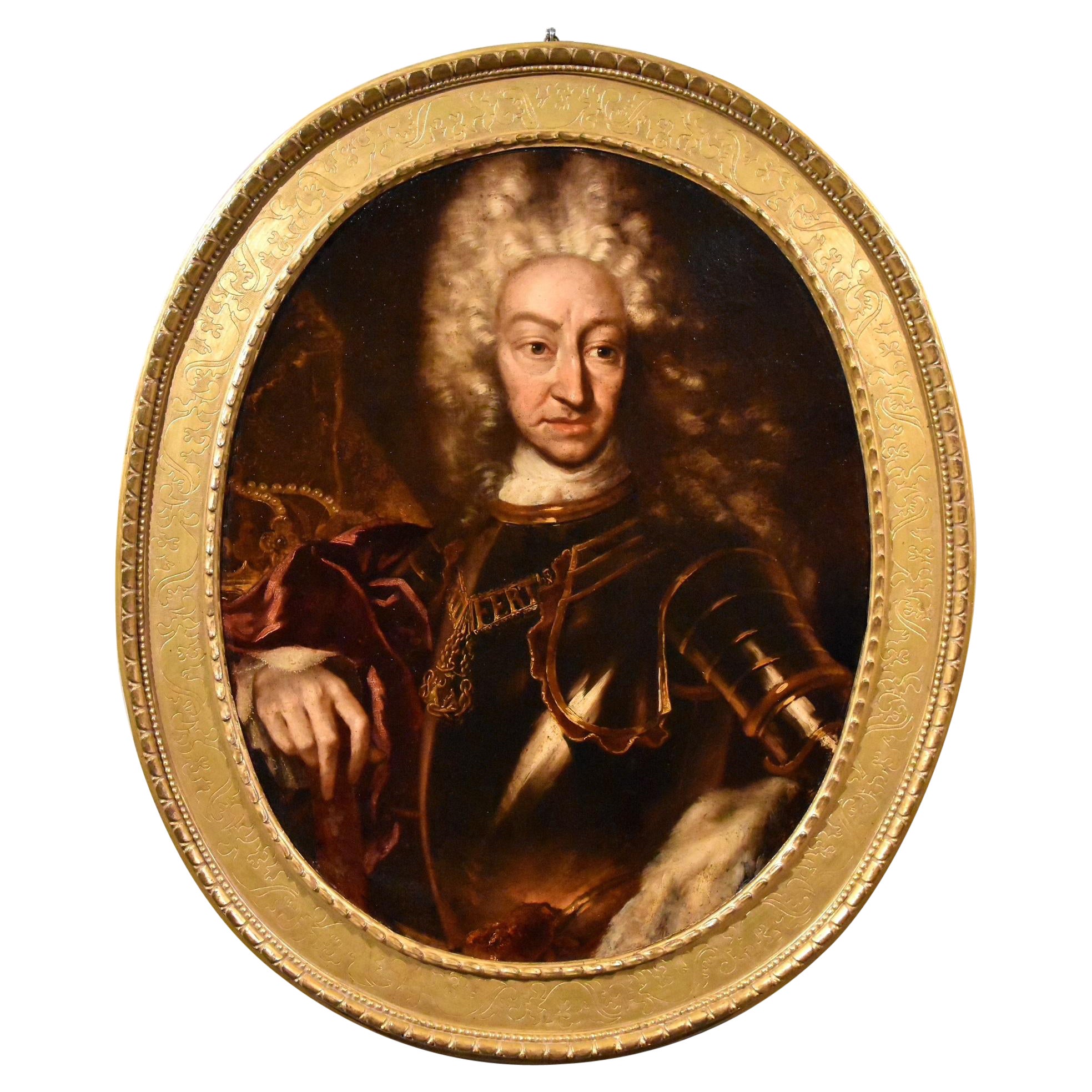 King Portrait Clementi Paint Oil on canvas Old master 18th Century Italian  - Painting by Maria Giovanna Battista Clementi known as La Clementina (Turin, 1692 - Turin, 1761)