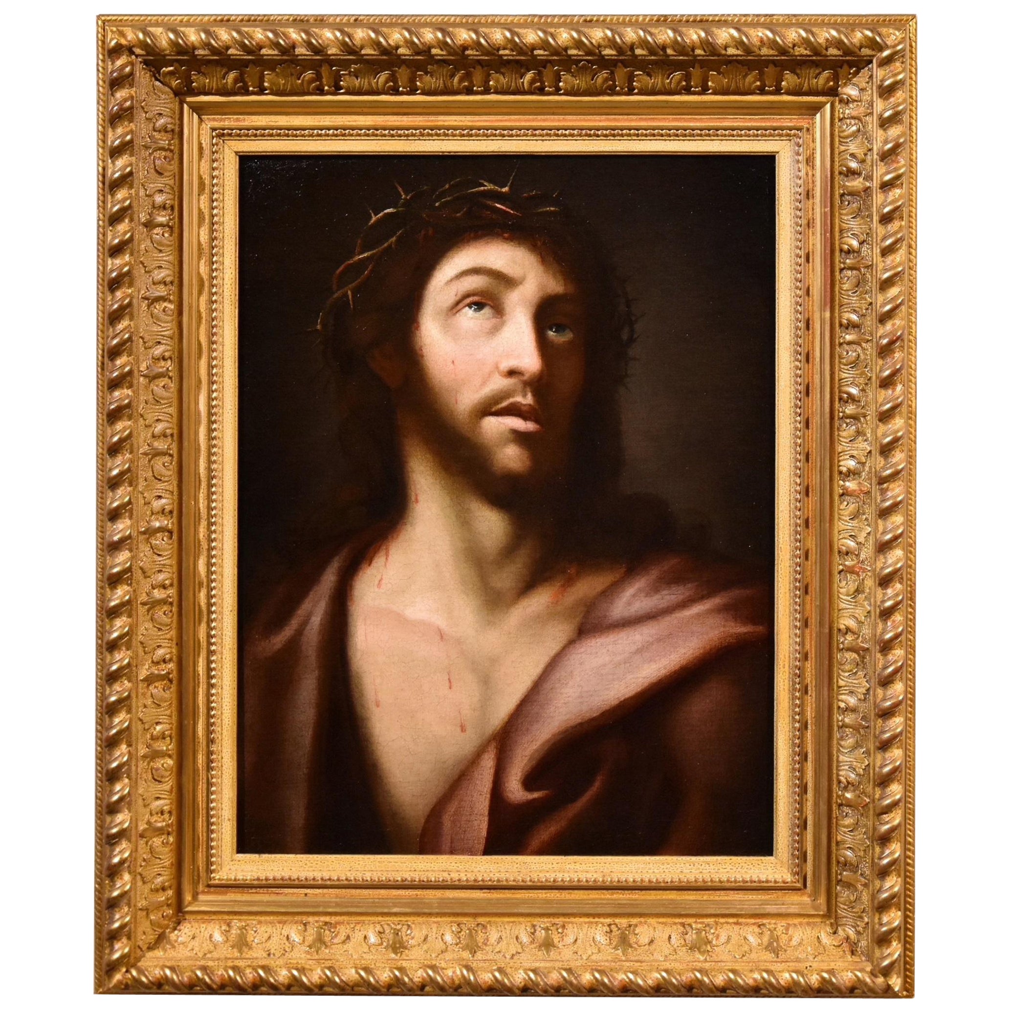 Lombard painter of the 17th century Portrait Painting - Ecce Homo Christ Paint Oil on canvas 17th Century Old master Leonardo Italian 