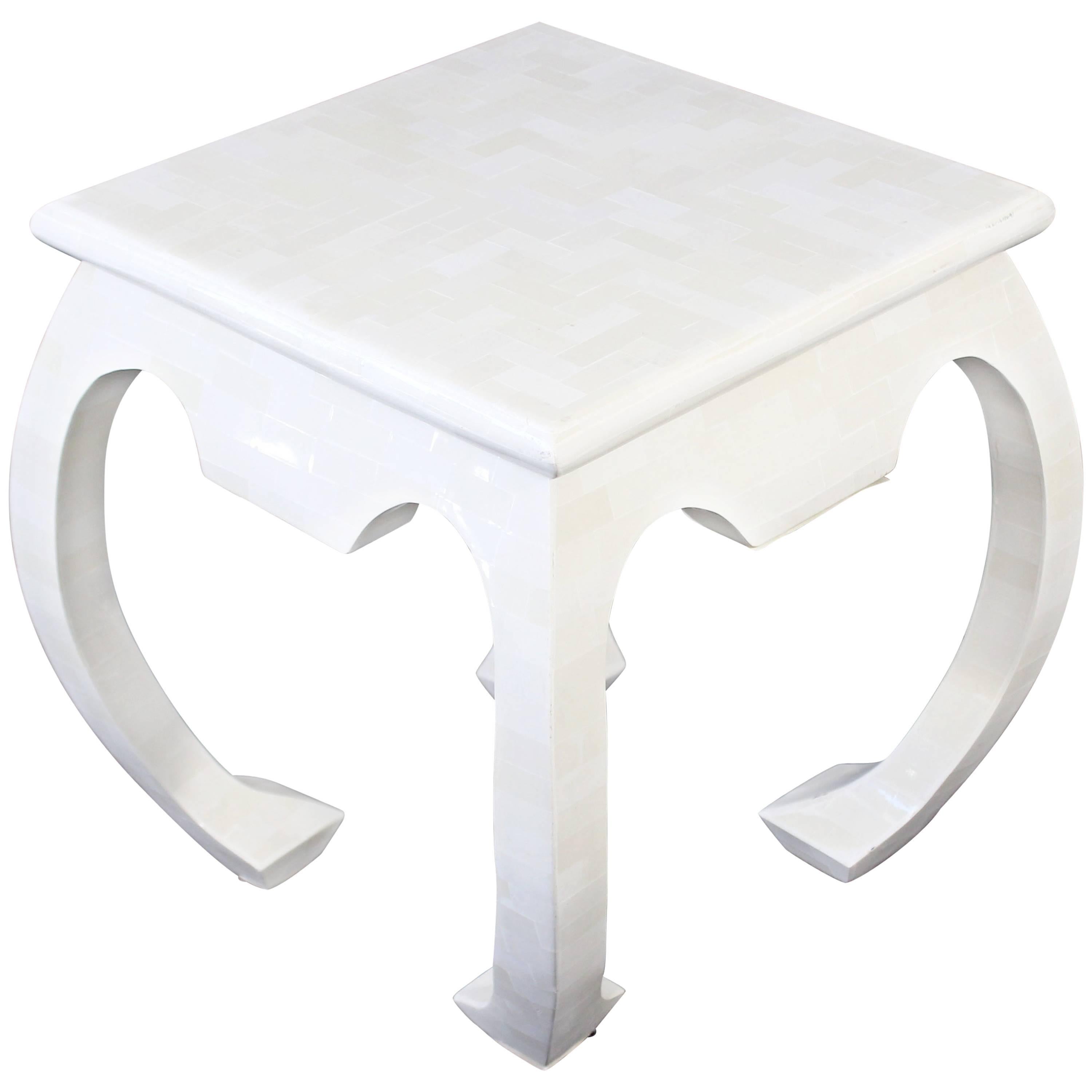 Mid-Century Modern Tessellated White Stone Tile Side End Table 