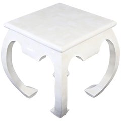 Mid-Century Modern Tessellated White Stone Tile Side End Table 