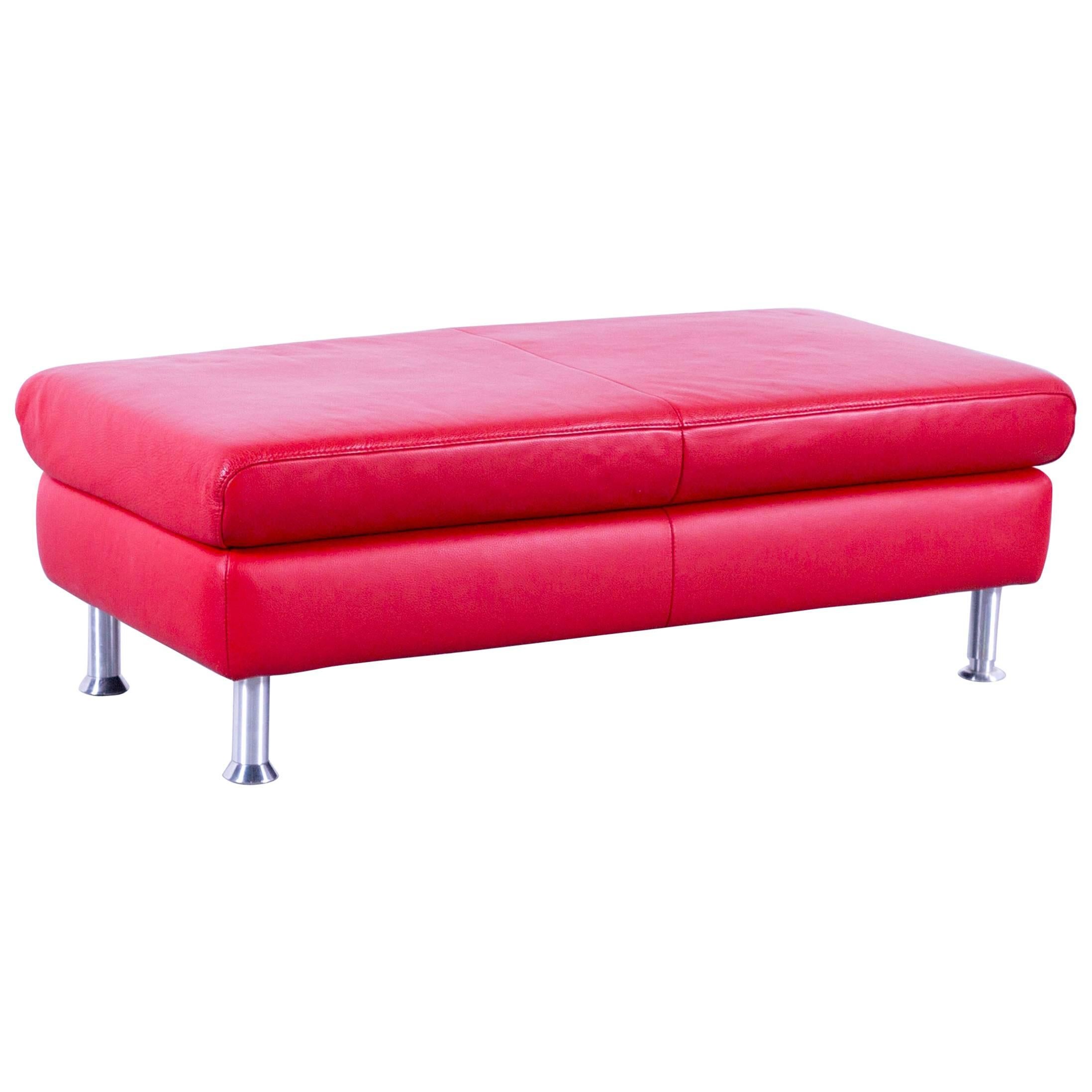 Willi Schillig Designer Leather Foot Stool Red Pouff Modern Couch For Sale
