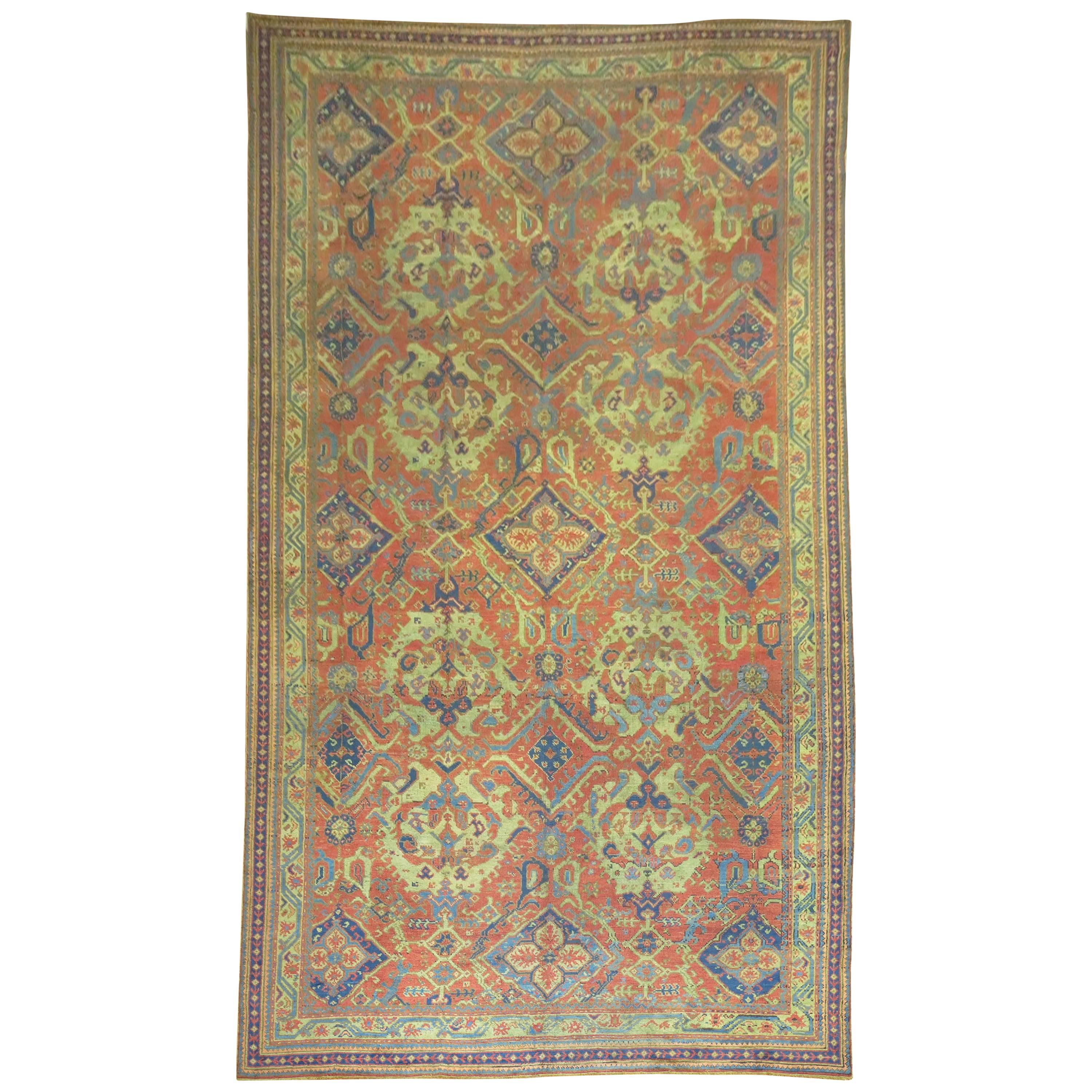 Oversize Antique Oushak Smyrna  Rug For Sale