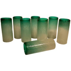 VENINI Muranoglas von Napoleone Martinuzzi, achtteiliges Set aus grünem Glas, um 1930
