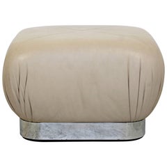 Mid-Century Modern Preview Chrome Beige Leather Ottoman Pouf Casters Springer