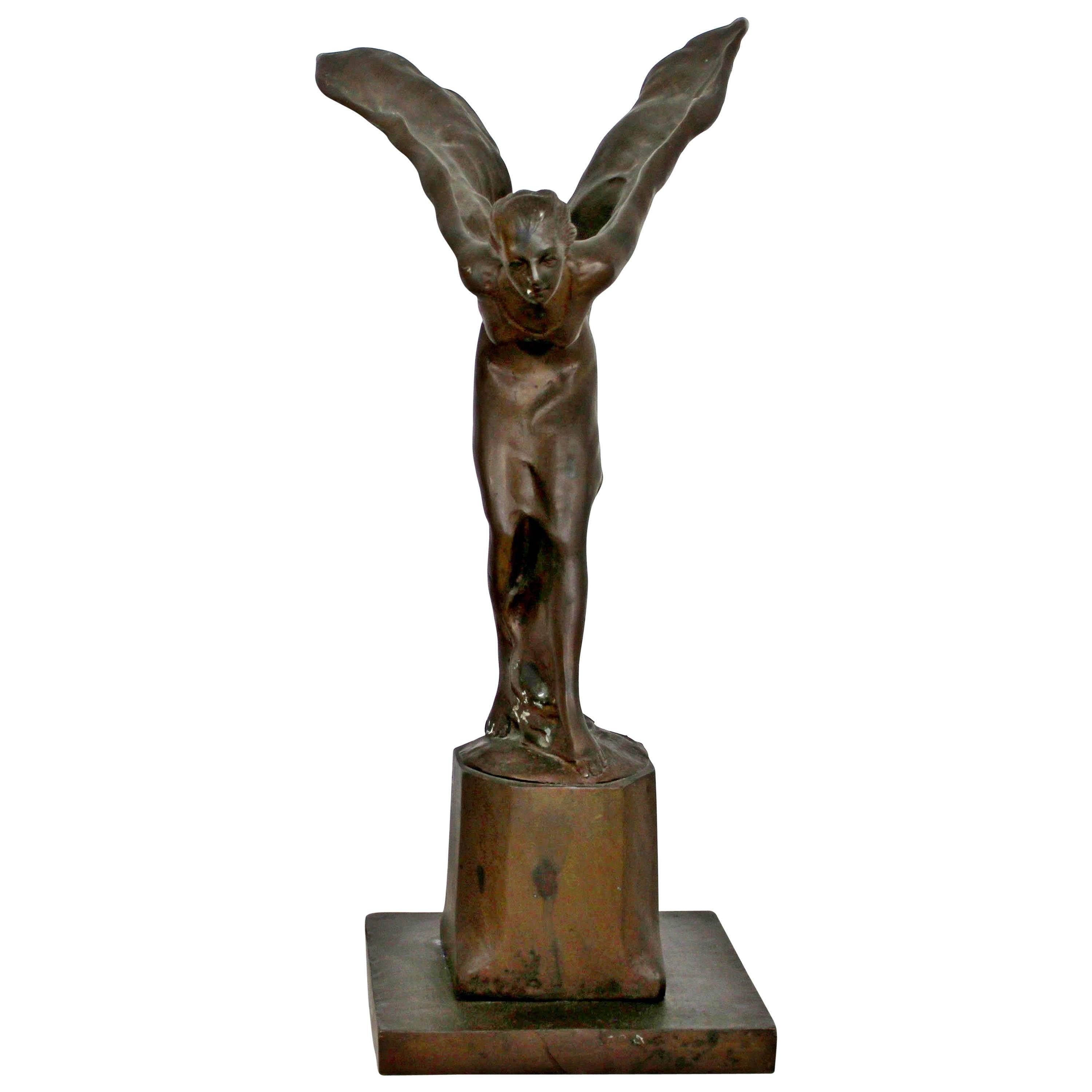 Art Deco Bronze Table Sculpture Spirit of Ecstasy Charles Sykes for Rolls Royce
