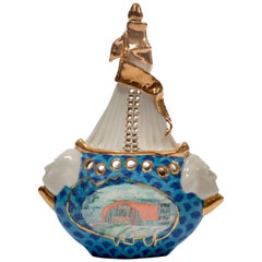 Contemporary Slave Ship or Food Stamp Potpourri Boat Porcelain Vessel