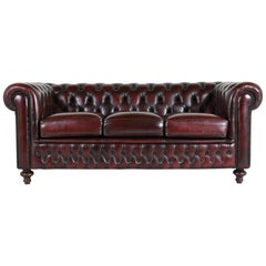 Vintage Chesterfield-Style Tufted Leather Sofa