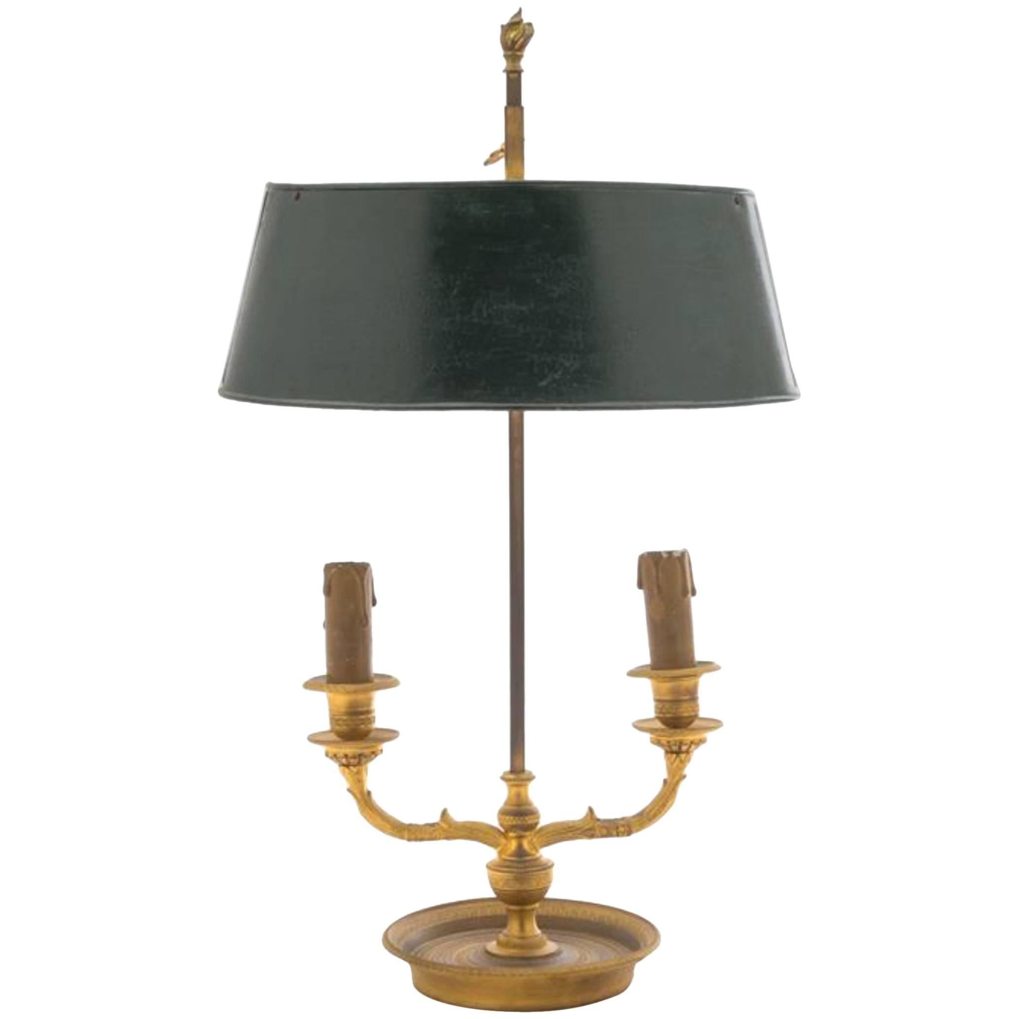 Empire Style Gilt Bronze Two-Light Bouillotte Lamp, 19th Century