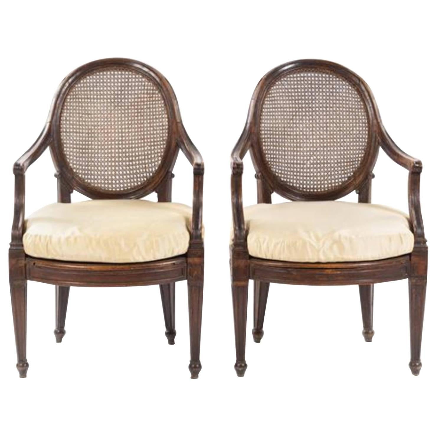 Pair of Italian Walnut Fauteuils  Genoa, circa 1790