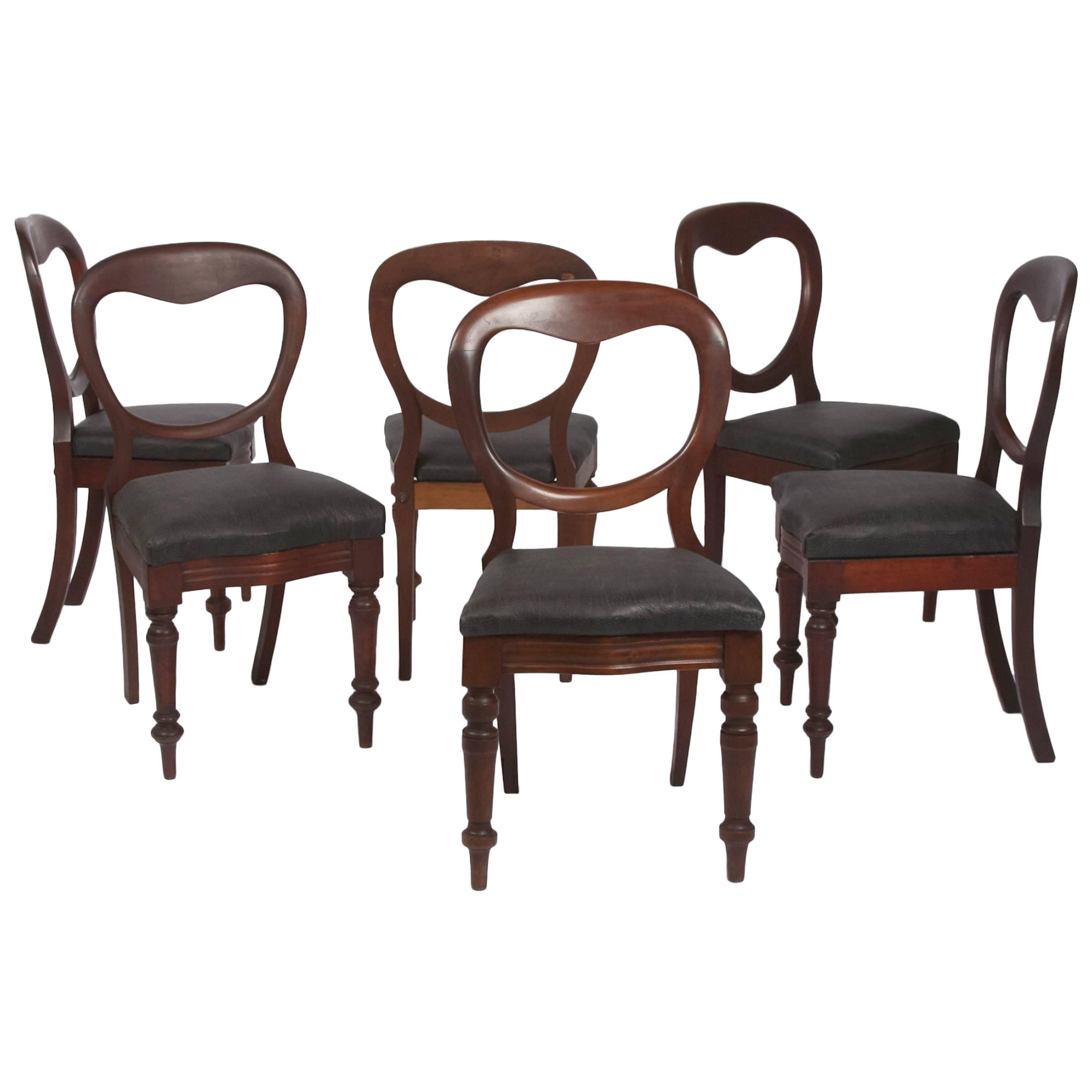 Antique Dining Chairs with Leather Seat For Sale