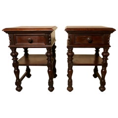 Pair of Gothic Carved Walnut Bedside Cupboards