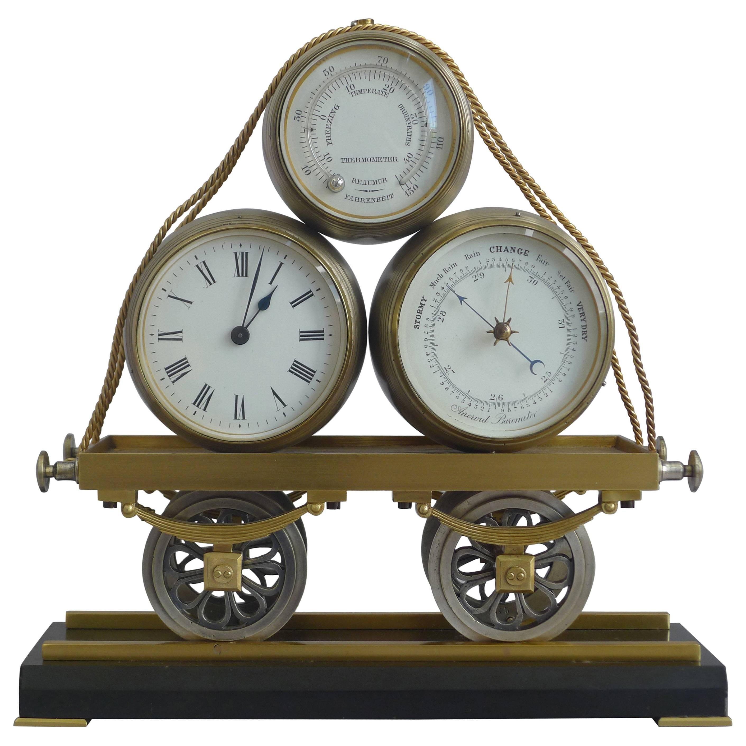 19th Century Industrial Mantel Clock Modelled as a Railway Wagon by Guilmet