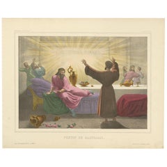 Antique Religious Print "No. 23" Belshazzar's Feast, circa 1840