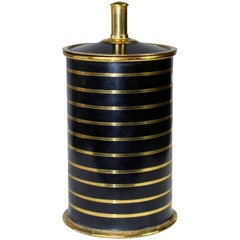 Vintage French Cigarette Case in Brass with Black Stripes, 1970s