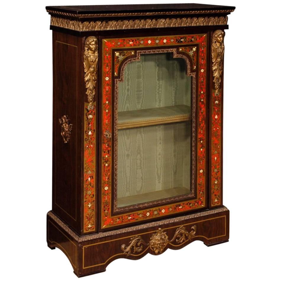 French Display Cabinet in Painted Wood with Brass and Bronzes in Boulle Style