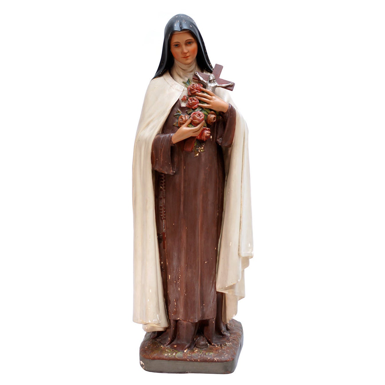 Large French Antique St Therese of Lisieux Statue , Little flower, Polychrome For Sale