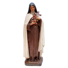Large French Antique St Therese of Lisieux Statue , Little flower, Polychrome