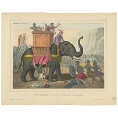 Grabado religioso antiguo 'nº 29' Eleazar ataca al elefante, hacia 1840