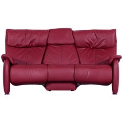 Himolla Designer Relax Sofa Red Leather Three-Seater Couch Made in Germany