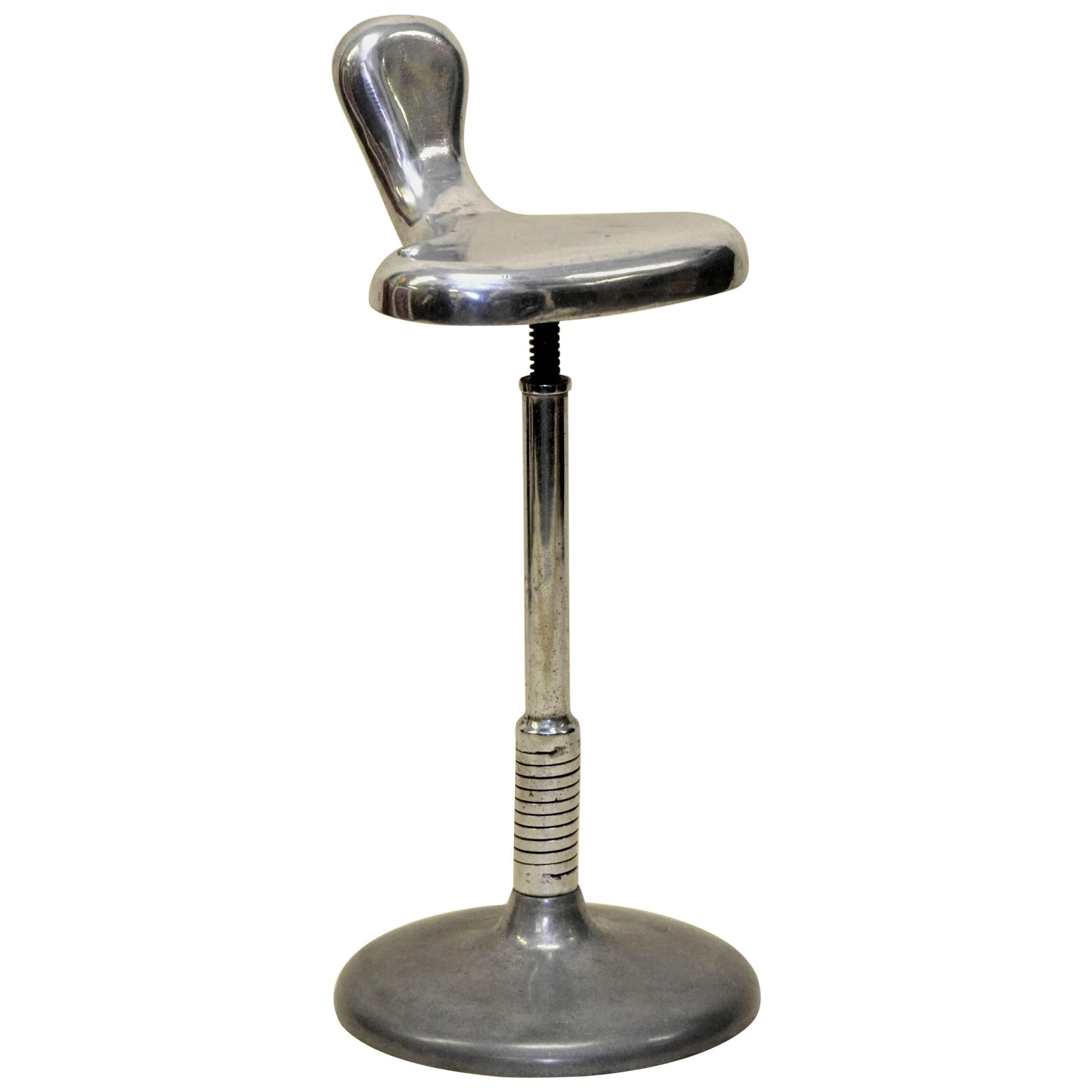 1950s Italian Steel Dentist Stool with Anatomical Saddle Shape Seat For Sale