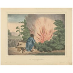 Antique Religious Print 'No. 23' Moses and the Burning Bush, circa 1840