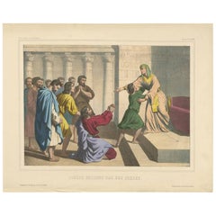 Antique Religious Print 'No. 20' Joseph Recognized by His Brothers, circa 1840