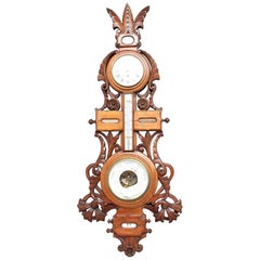 19th Century American Carved Walnut Barometer