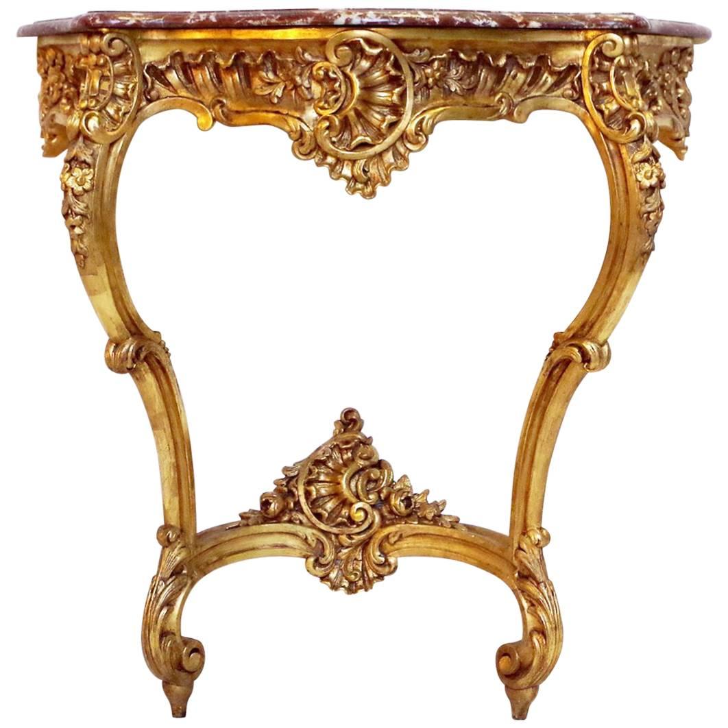 Louis XV Style Giltwood Wall Bracket, Royal Red Marble Top, circa 1880