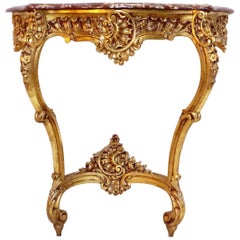 Antique Louis XV Style Giltwood Wall Bracket, Royal Red Marble Top, circa 1880