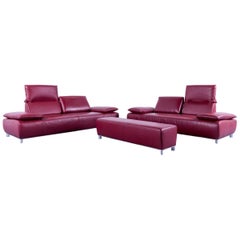 Koinor Volare Designer Sofa Set Leather Red Three-Seat Couch, Germany