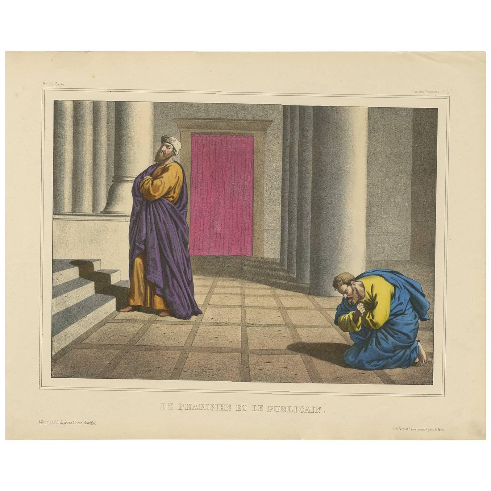 Antique Religious Print 'No. 16' The Pharisee and the Publican, circa 1840 For Sale