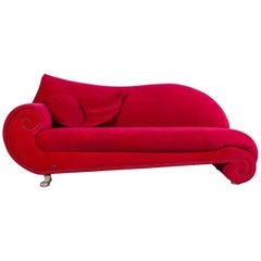 Bretz Gaudi Designer Sofa Red Velours Fabric Three-Seat Gold Couch Chaiselongue