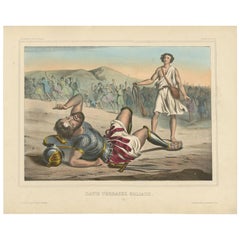 Antique Religious Print 'No. 6' David Defeats Goliath, circa 1840