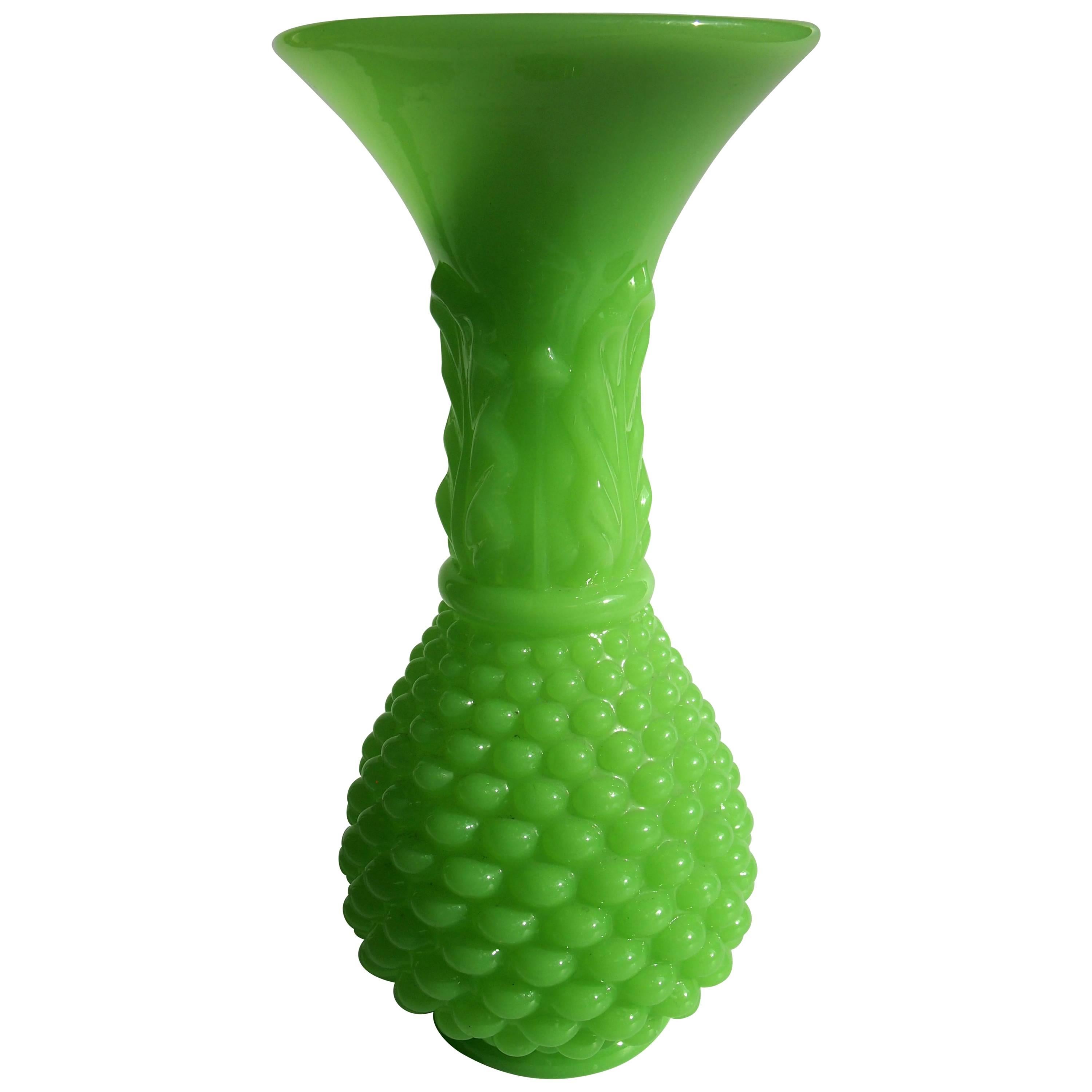 French Louis Philippe Baccarat Bright Green Crystal Glass Pineapple Vase 19thc For Sale