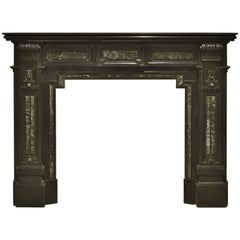 Antique Monumental Dutch Black Marble Fireplace Mantel with Green Details