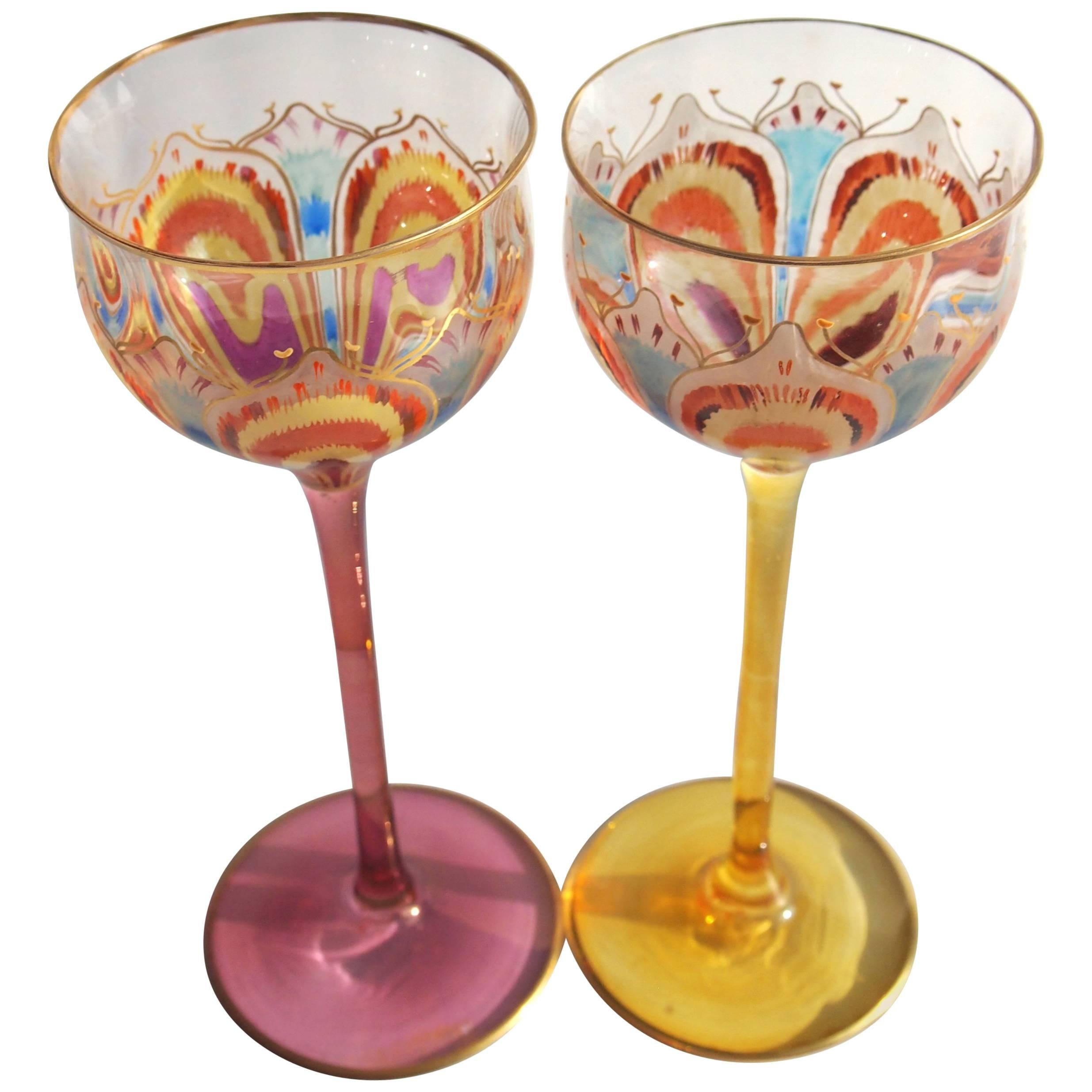 Pair of Art Nouveau Meyr's Neffe Psychodelic Flower Glasses