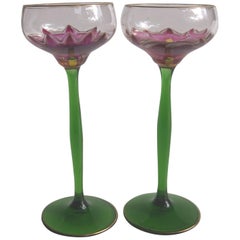 Antique Art Nouveau Pair of Small Meyr's Neffe Flower Glasses