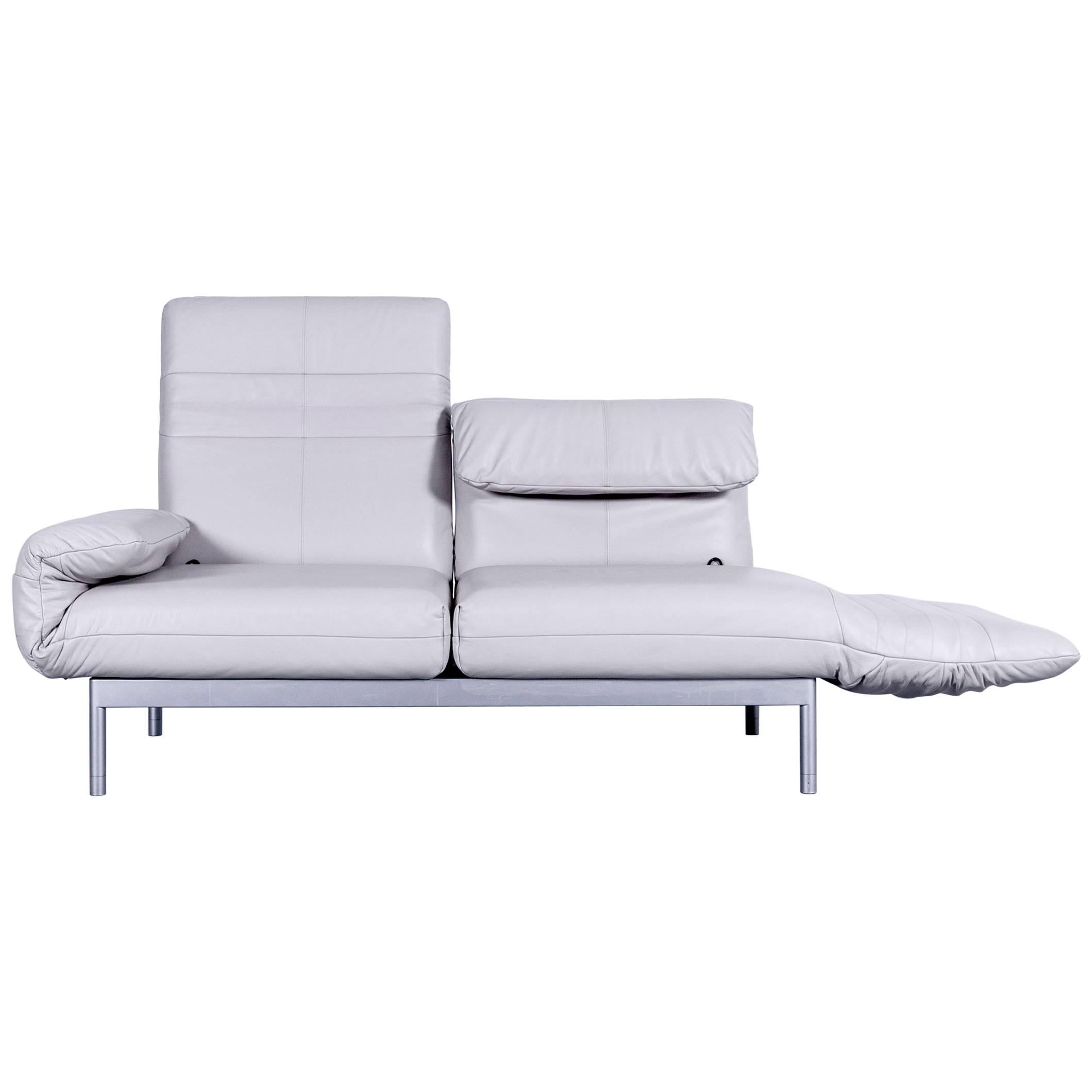 Rolf Benz Plura Designer Sofa Leather Creamy Grey Relax Function Couch