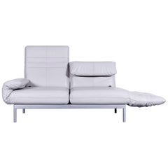 Rolf Benz Plura Designer Sofa Leather Creamy Grey Relax Function Couch