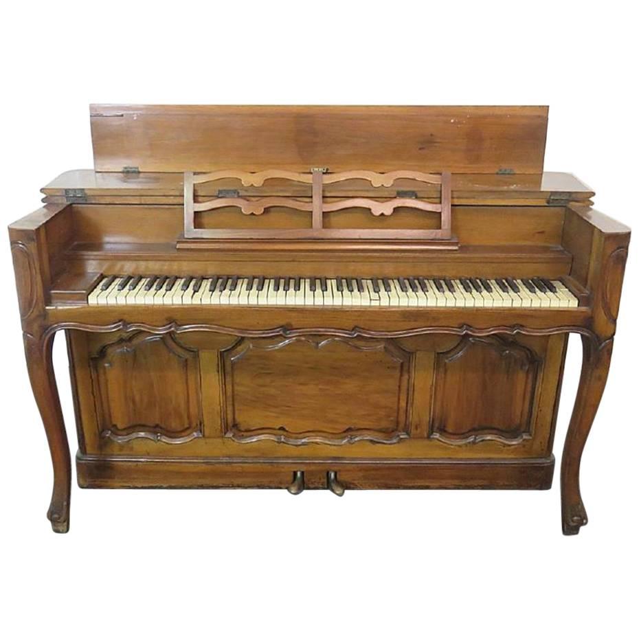 Country French Carved Walnut Upright Piano Attributed to Auffray of New York 