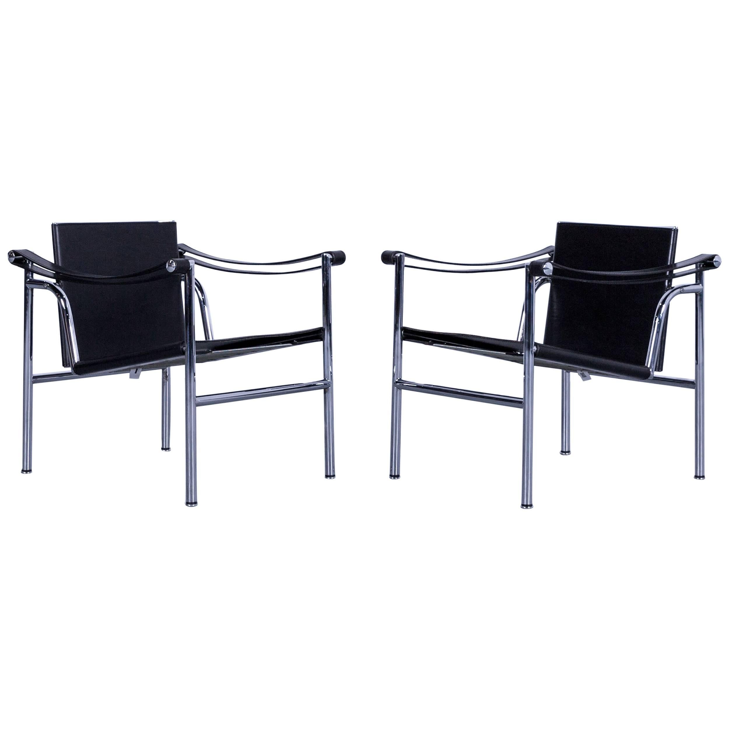 Cassina Le Corbusier LC 1 Sling Chair Set Black Leather Bauhaus