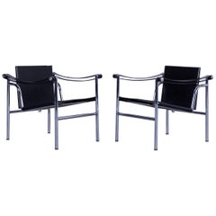 Cassina Le Corbusier LC 1 Sling Chair Set Black Leather Bauhaus