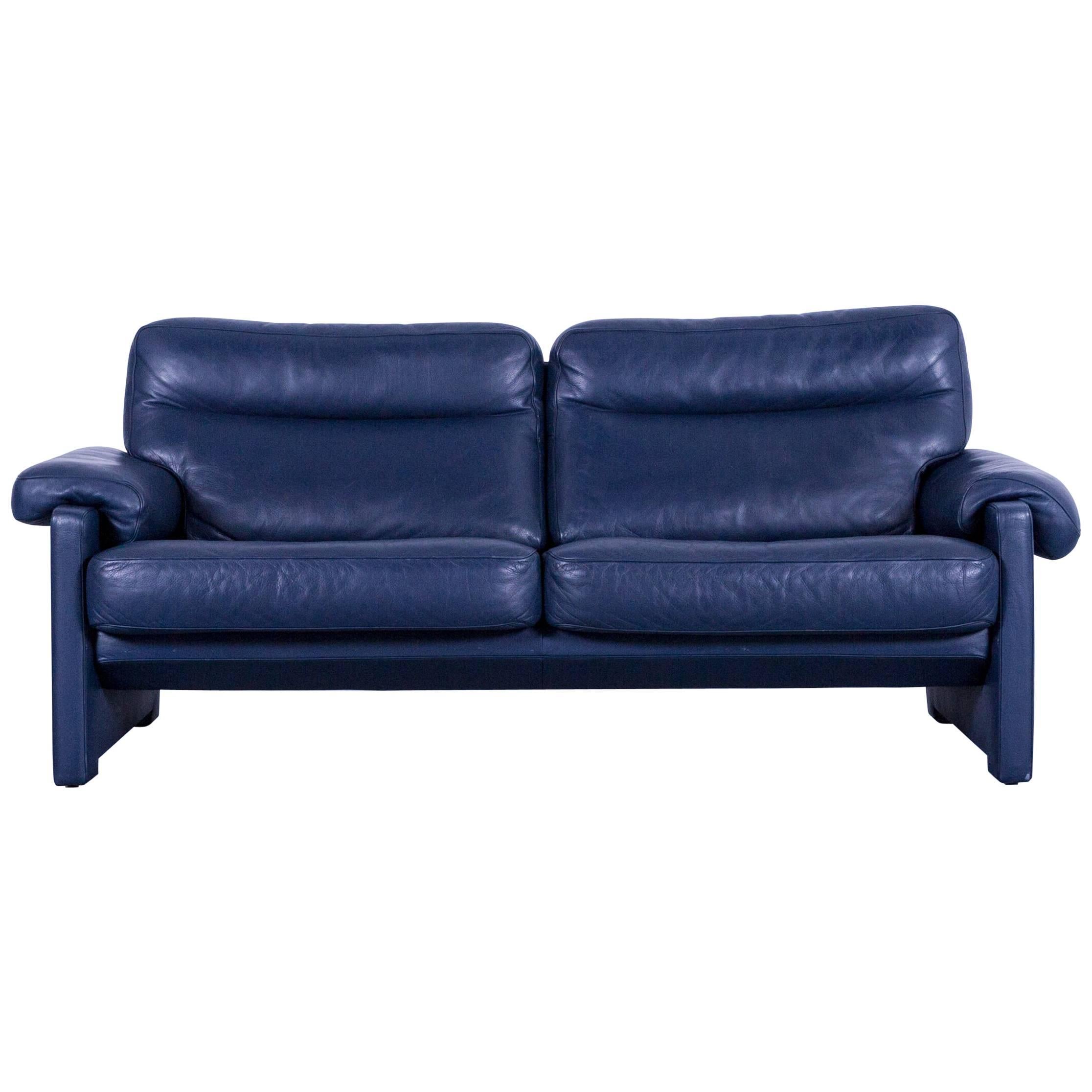 De Sede DS 70 Designer Sofa Navy Blue Leather Two-Seat Couch Switzerland
