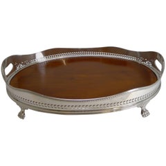 Large Fruitwood and Silver Plate Tray, Selfridges, London, circa 1890