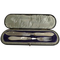Antique English Sterling Silver and Mother-of-Pearl Fish Servers, 1895