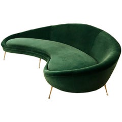 Vintage Curved Green Velvet Sofa, 1980s