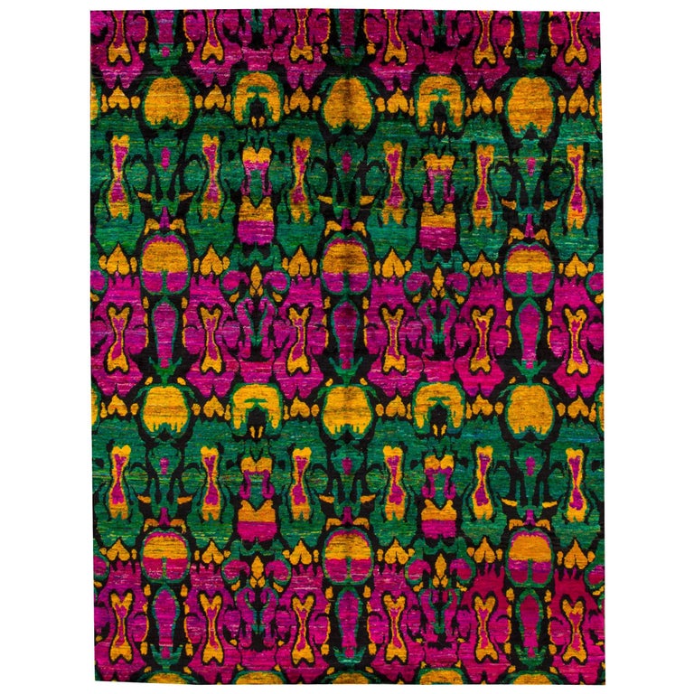 Colorful Vibrant Indian Sari Silk Rug For At 1stdibs Colorful Vibrant Indian Sari Silk Rug For